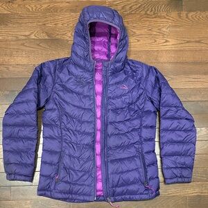 L.L. Bean Kids 650-Fill Down Hooded Puffer Jacket Lightweight Purple L 14/16